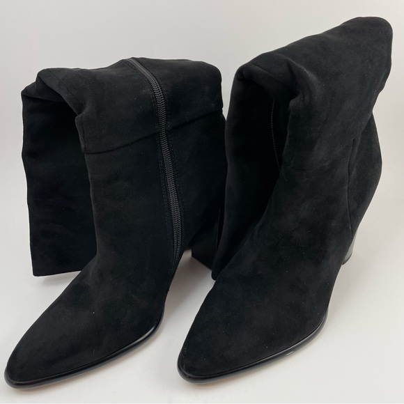 Knee High Boots Women Black Pointed Toe Chunky Heel Boots Side Zipper - Sz 8 - Picture 9 of 12